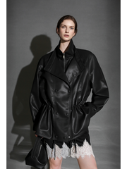 Double-Layer Collar Lambskin Leather Jacket – Chic and Bold Women’s Premium Leather Outerwear, Unique Design