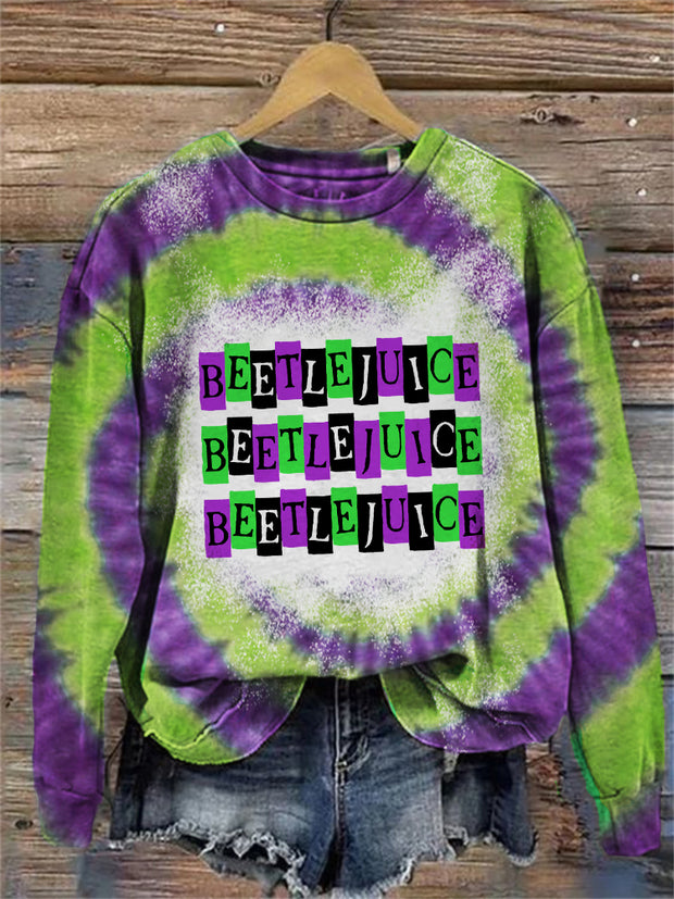 Halloween Horror Movie Bleached Spiral Tie Dye Sweatshirt