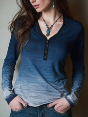 Indigo Ombre Long Sleeve Henley