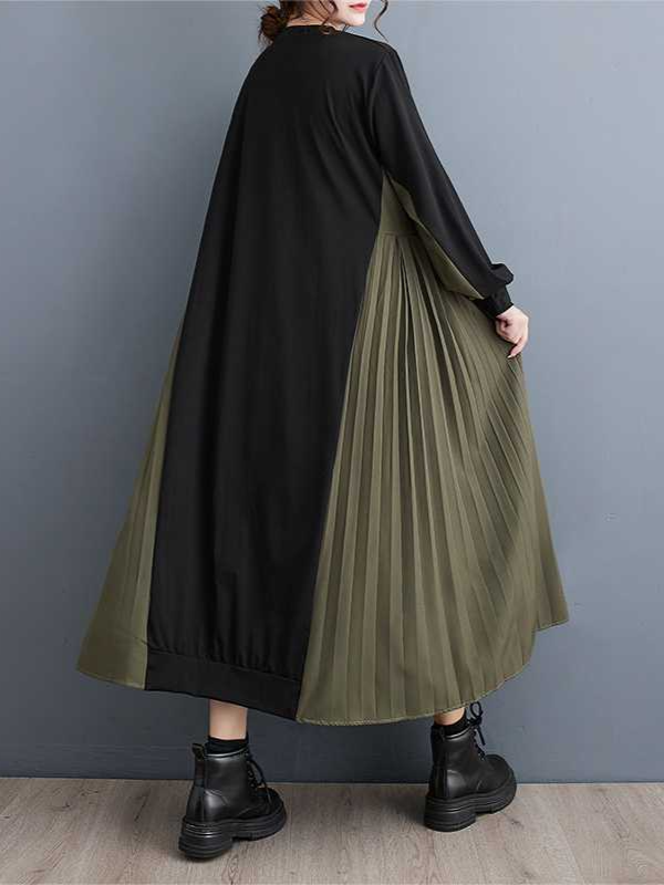 Casual Colorblocked Pleated Midi Dress