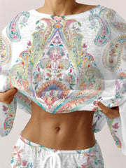 Women's Bohemian Colorful Long Sleeve Pajama Set