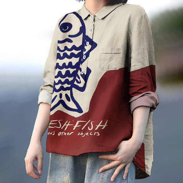 Women's Print Casual Cotton And Linen Shirt