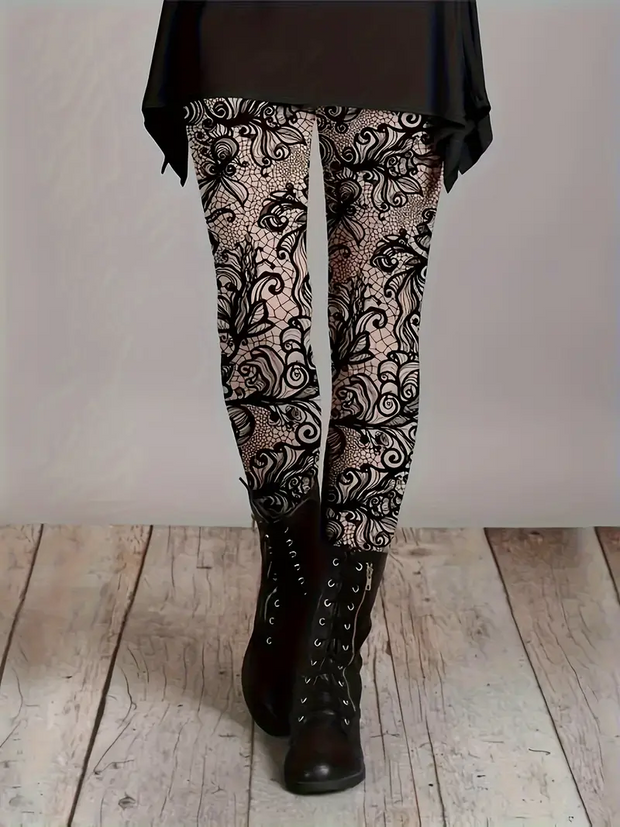 Vintage Floral Print High Waist Stretchy Leggings