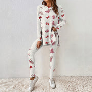 Women's Christmas Tree Bow Polka Dot Printed Homewear Set