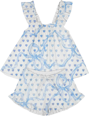 Heart Bow Print Ruffled Trim Short Tank Top Shorts Pajama Set