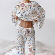 Women's Vintage Bohemian Flowers Long Sleeve Cotton Homewear Set