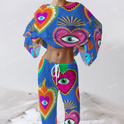 Colordate Women's Eyes And Love Print Long Sleeve Cotton Homewear Set