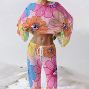 Colordate Women's Sunflower With Eye Print Long Sleeve Cotton Homewear Set
