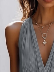 Pleated Chiffon Crossover V-Neck Sleeveless Tank Top