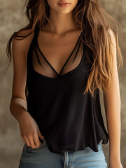 Chic Strappy Mesh Layered Top