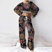 Colordate Women's Cashew Nut Pattern Print Long Sleeve Cotton Homewear Set
