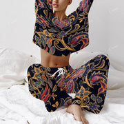 Colordate Women's Cashew Nut Pattern Print Long Sleeve Cotton Homewear Set