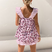Short Tank Top Shorts Pink Heart Leopard Pajama Set
