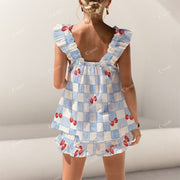 Short Tank Top Shorts Blue Plaid Cherry Pajama Set