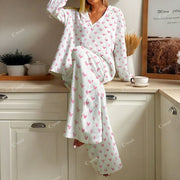Colordate Sweetheart Dreams Women's Pink Heart Print Cotton Cardigan Homewear Set