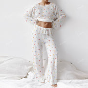 Colordate Blissful Hearts Women's Colorful Heart Print Long Sleeve Cotton Homewear Set