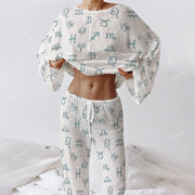 Colordate Women's Constellation Print Long Sleeve Cotton Homewear Set