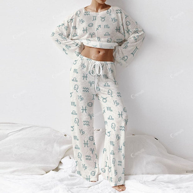 Colordate Women's Constellation Print Long Sleeve Cotton Homewear Set
