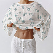 Colordate Women's Constellation Print Long Sleeve Cotton Homewear Set