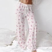 Colordate Women's Pink Bow Print  Long Sleeve Cotton Homewear Set
