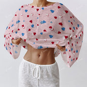 Colordate Women's Heart Print Long Sleeve Cotton Homewear Set