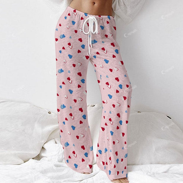 Colordate Women's Heart Print Long Sleeve Cotton Homewear Set