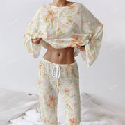 Colordate Women's Orange Flowers Long Sleeve Cotton Homewear Set