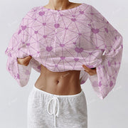 Colordate Amour Lavender Women's Purple Heart Print Long Sleeve Cotton Homewear Set