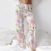 Colordate Ruby Dusk Women's Colorful Flower Print Long Sleeve Cotton Homewear Set