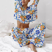 Colordate Women's Fruits And Geometric Prints Long Sleeve Cotton Homewear Set
