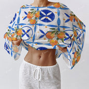 Colordate Women's Fruits And Geometric Prints Long Sleeve Cotton Homewear Set
