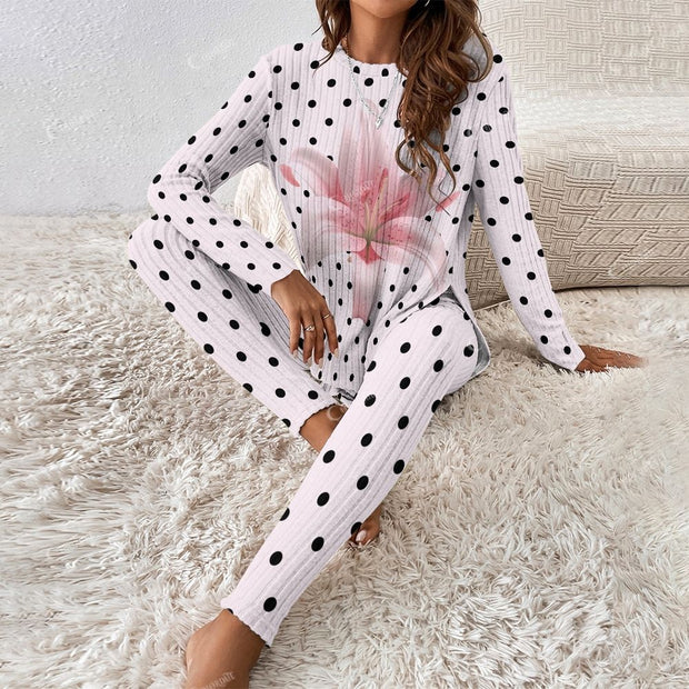 Colordate Women's Lily And Polka Dot Prints Long Sleeve Suit