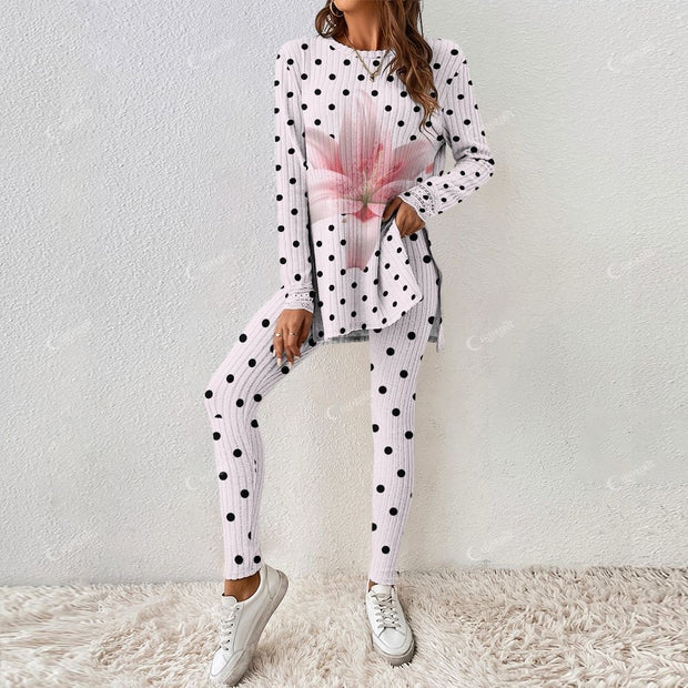 Colordate Women's Lily And Polka Dot Prints Long Sleeve Suit