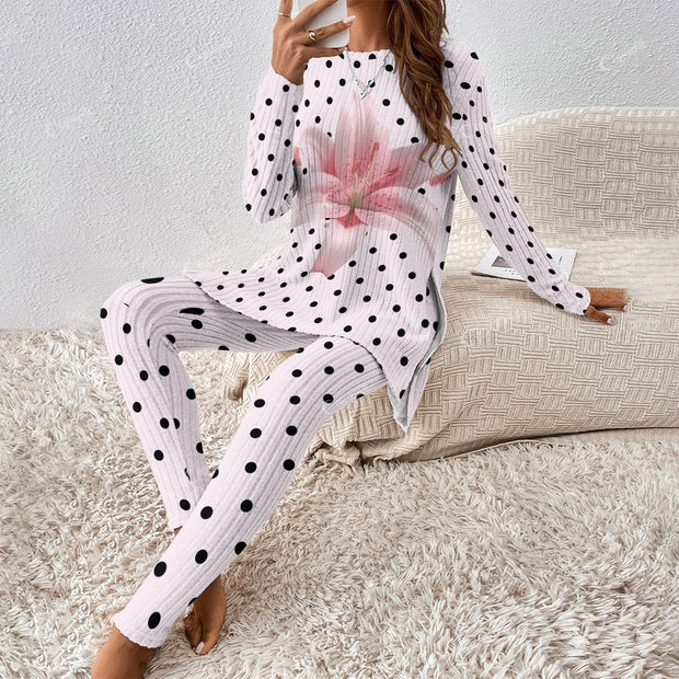 Colordate Women's Lily And Polka Dot Prints Long Sleeve Suit