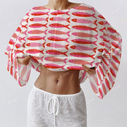 Colordate Women's Red Small Fish Print Long Sleeve Cotton Homewear Set