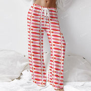 Colordate Women's Red Small Fish Print Long Sleeve Cotton Homewear Set
