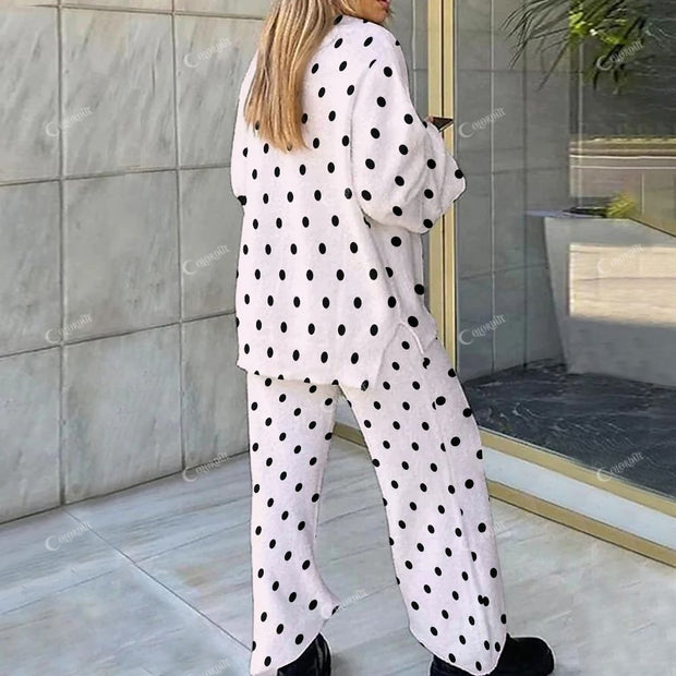 Colordate Polka Paws Funny Puppy Print Loungewear Set For Women