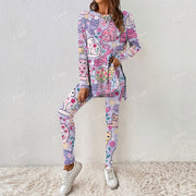 Colordate Women's Cat With Flower Print Long Sleeve Suit