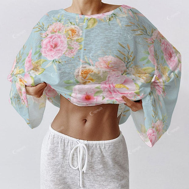 Colordate Women's Flower Print Long Sleeve Cotton Homewear Set