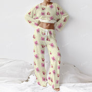 Colordate Women's FIG Print Long Sleeve Cotton Homewear Set