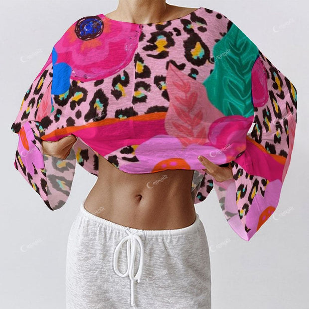 Colordate Women's Floral And Leopard Print Long Sleeve Cotton Homewear Set