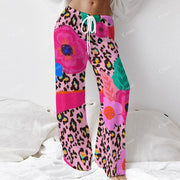 Colordate Women's Floral And Leopard Print Long Sleeve Cotton Homewear Set