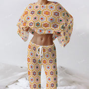 Colordate Women's Pattern Printing Long Sleeve Cotton Homewear Set
