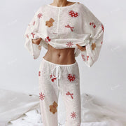 Christmas Teddy Bear Pattern Women's Long Sleeve Cotton Homewear Set