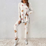 Christmas Teddy Bear Pattern Women's Long Sleeve Suit