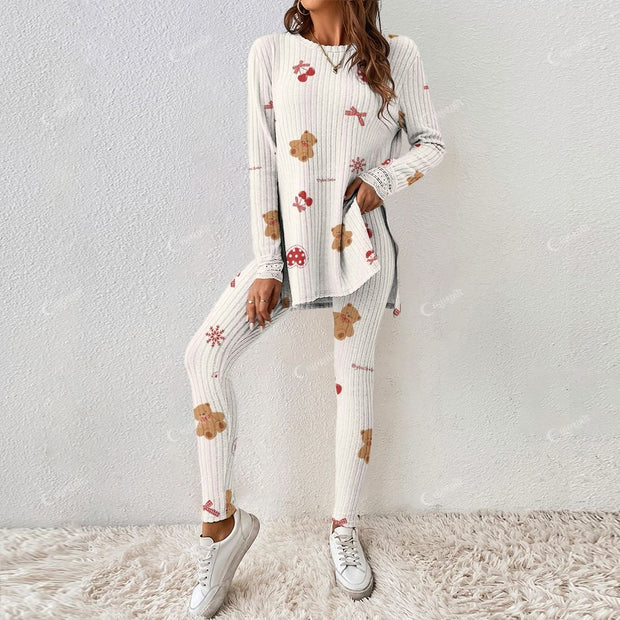 Christmas Teddy Bear Pattern Women's Long Sleeve Suit