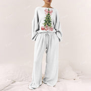 Light Gray Loungewear with Floral Tree Print Women's Print Long Sleeve Pajama Set