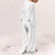 Light Gray Loungewear with Floral Tree Print Women's Print Long Sleeve Pajama Set