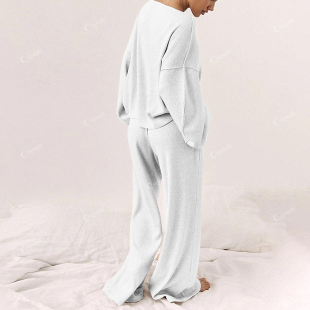 Light Gray Loungewear with Floral Tree Print Women's Print Long Sleeve Pajama Set