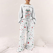 Christmas Gift Dot Pattern Women's Print Long Sleeve Pajama Set